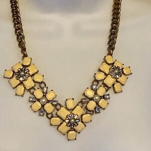 Cream Floral Crystal Bib Statement Necklace Antique Gold Tone
